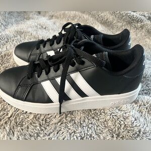 Adidas Women Black Sneakers with White Stripes